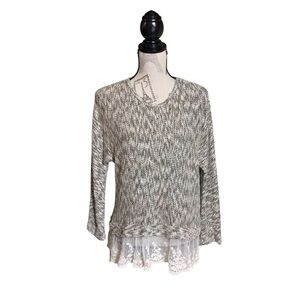 Women's Gray Sweater with Lace Hem